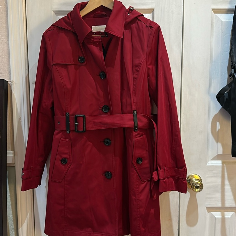 Michael Kors Red Double-Breasted Trench Coat. Size M.